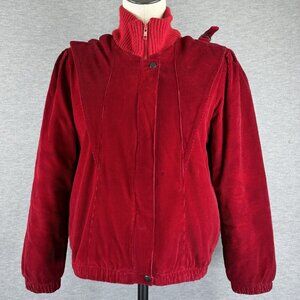 Vintage Misty Valley Womens Red Corduroy Coat Full Zip Lined Flap Accent Size M?